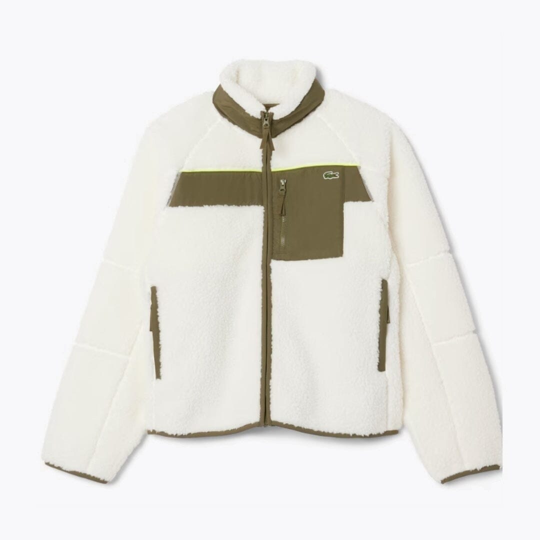 Lacoste Colour-Block Sherpa Fleece Jacket White / Khaki Green - Velmont & Rossi