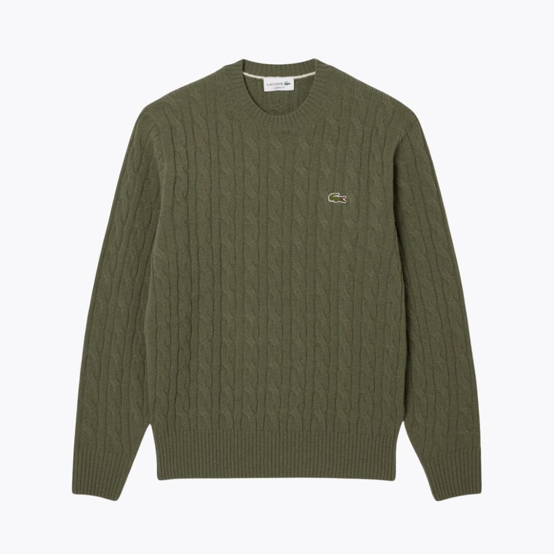 Lacoste Cable Knit Carded Wool Crew Neck Sweater White - Velmont & Rossi