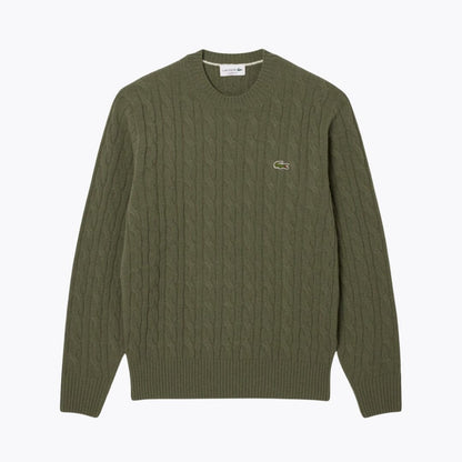 Lacoste Cable Knit Carded Wool Crew Neck Sweater White - Velmont & Rossi