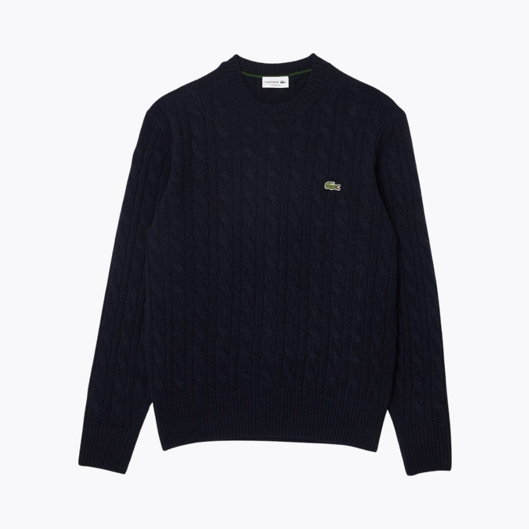 Lacoste Cable Knit Carded Wool Crew Neck Sweater White - Velmont & Rossi