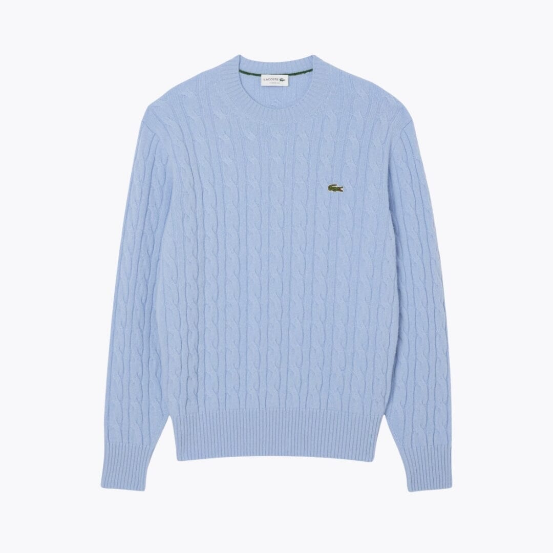 Lacoste Cable Knit Carded Wool Crew Neck Sweater White - Velmont & Rossi