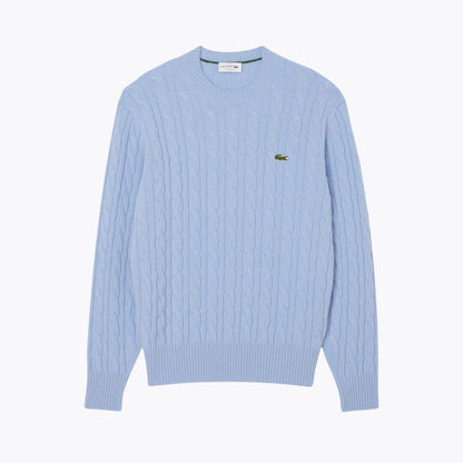 Lacoste Cable Knit Carded Wool Crew Neck Sweater White - Velmont & Rossi