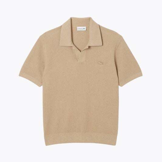 Lacoste Cotton Blend Open Polo Collar Sweater Beige - Velmont & Rossi