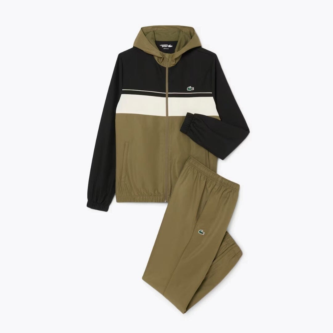 Lacoste Diamond Taffeta Sport Tracksuit Khaki Green / Black / White - Velmont & Rossi
