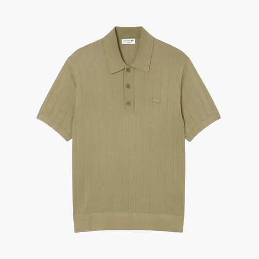 Lacoste Fluid Ribbed Knit Polo Collar Sweater Khaki Green - Velmont & Rossi