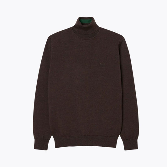Lacoste Merino Wool Roll Neck Sweater Brown - Velmont & Rossi