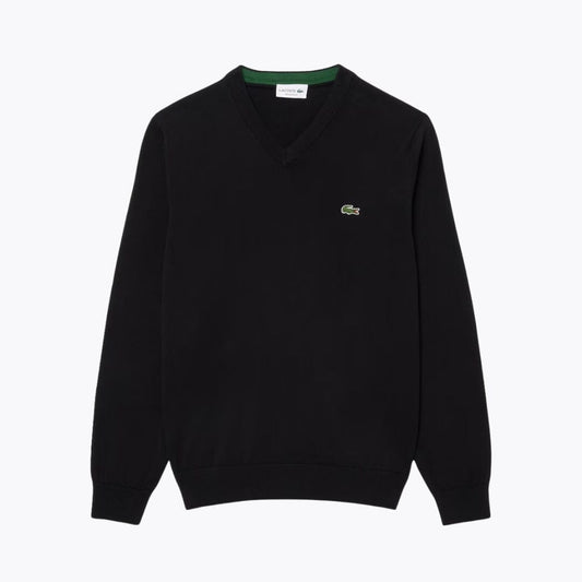 Lacoste Monochrome Cotton V-Neck Sweater Black - Velmont & Rossi