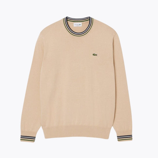 Lacoste Striped Cotton Jersey Sweater Beige / Blue - Velmont & Rossi