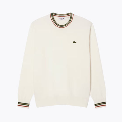 Lacoste Striped Cotton Jersey Sweater Beige / Blue - Velmont & Rossi