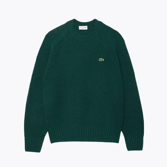Lacoste Thick Carded Wool Crew Neck Sweater Sinople Green - Velmont & Rossi