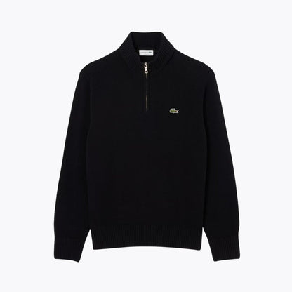 Lacoste Zipped High Neck Carded Wool Sweater Khaki Green - Velmont & Rossi