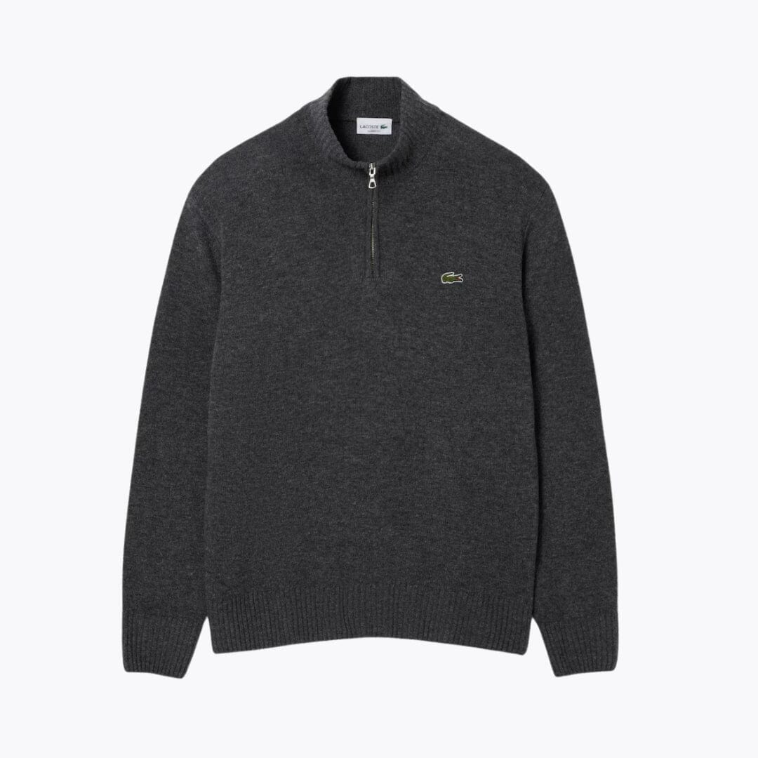 Lacoste Zipped High Neck Carded Wool Sweater Khaki Green - Velmont & Rossi
