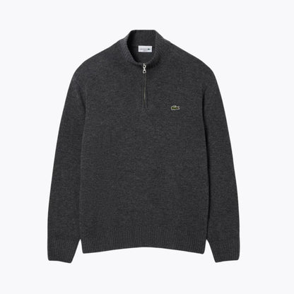 Lacoste Zipped High Neck Carded Wool Sweater Khaki Green - Velmont & Rossi