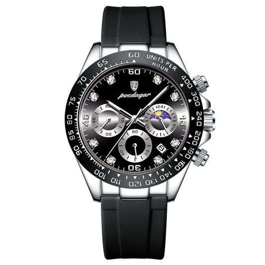 Poedagar Chronograph Time Date Silver Black - Velmont & Rossi