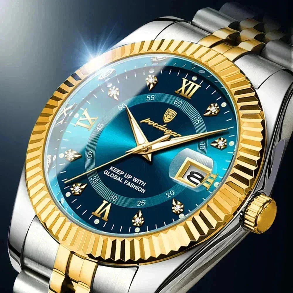 Poedagar Goldenstar 40Mm Watch Waterproof Stainless Steel Black - Velmont & Rossi