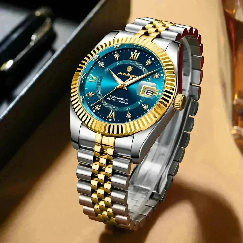 Poedagar Goldenstar 40Mm Watch Waterproof Stainless Steel Green - Velmont & Rossi