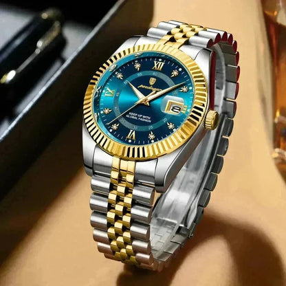 Poedagar Goldenstar 40Mm Watch Waterproof Stainless Steel Green - Velmont & Rossi