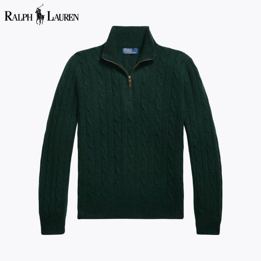 Ralph Lauren Cable-Knit Cashmere Quarter-Zip Jumper Green - Velmont & Rossi