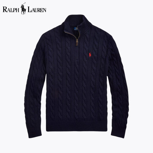 Ralph Lauren Chunky Cable-Knit Cotton Quarter-Zip Sweater Blue Navy - Velmont & Rossi