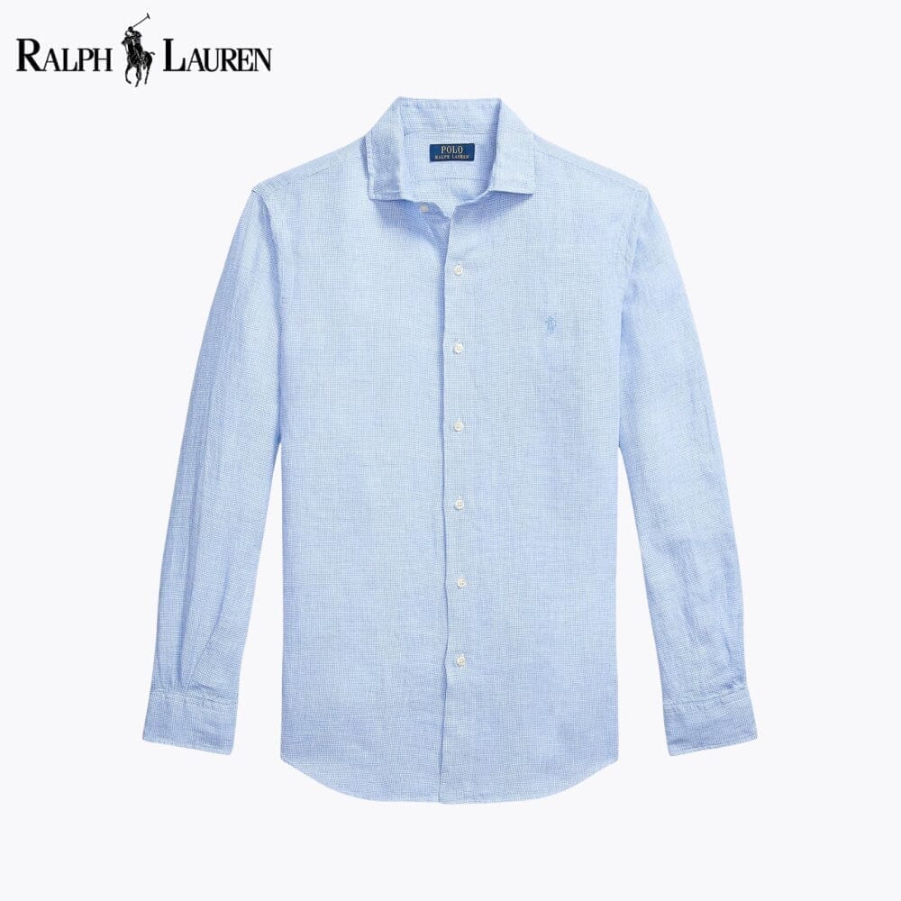Ralph Lauren Custom Fit Linen Shirt Blue White - Velmont & Rossi