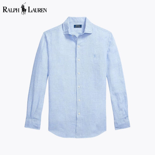 Ralph Lauren Custom Fit Linen Shirt Blue White - Velmont & Rossi