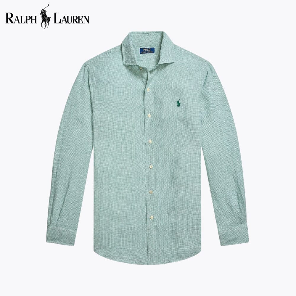 Ralph Lauren Custom Fit Linen Shirt Blue White - Velmont & Rossi