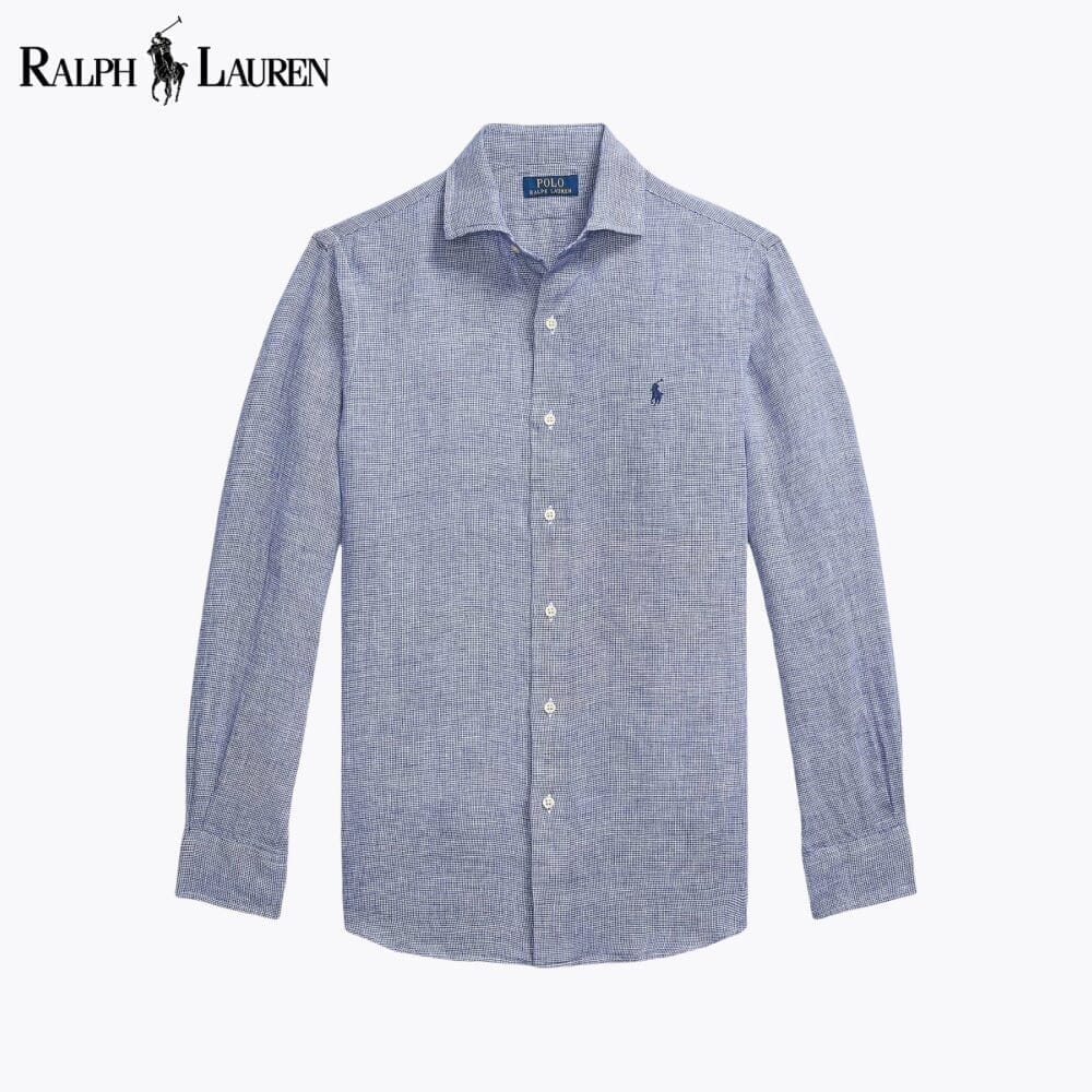 Ralph Lauren Custom Fit Linen Shirt Blue White - Velmont & Rossi