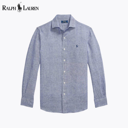 Ralph Lauren Custom Fit Linen Shirt Blue White - Velmont & Rossi