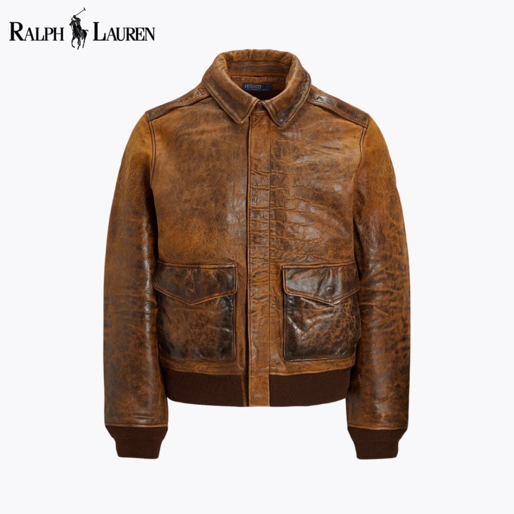 Ralph Lauren Leather Flight Jacket Hunter Brown - Velmont & Rossi