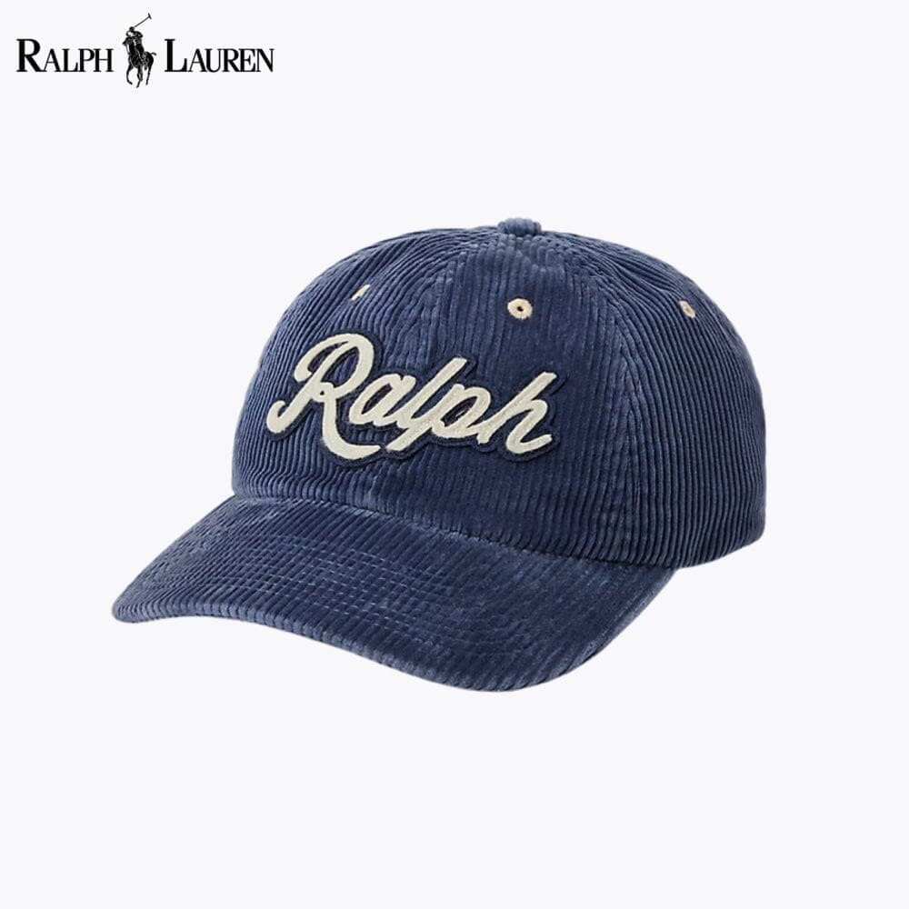 Ralph Lauren Logo Corduroy Ball Cap Boston Navy - Velmont & Rossi