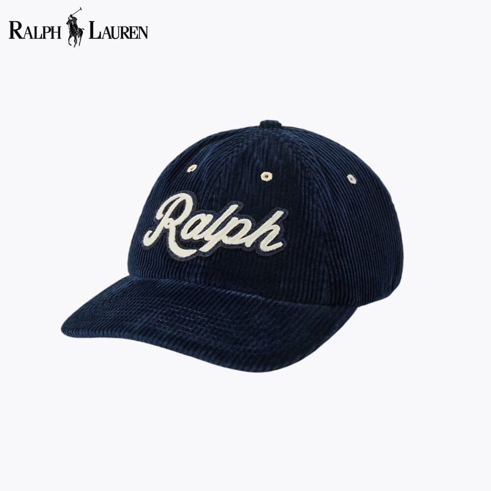 Ralph Lauren Logo Corduroy Ball Cap Hunter Navy - Velmont & Rossi