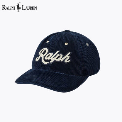 Ralph Lauren Logo Corduroy Ball Cap Hunter Navy - Velmont & Rossi