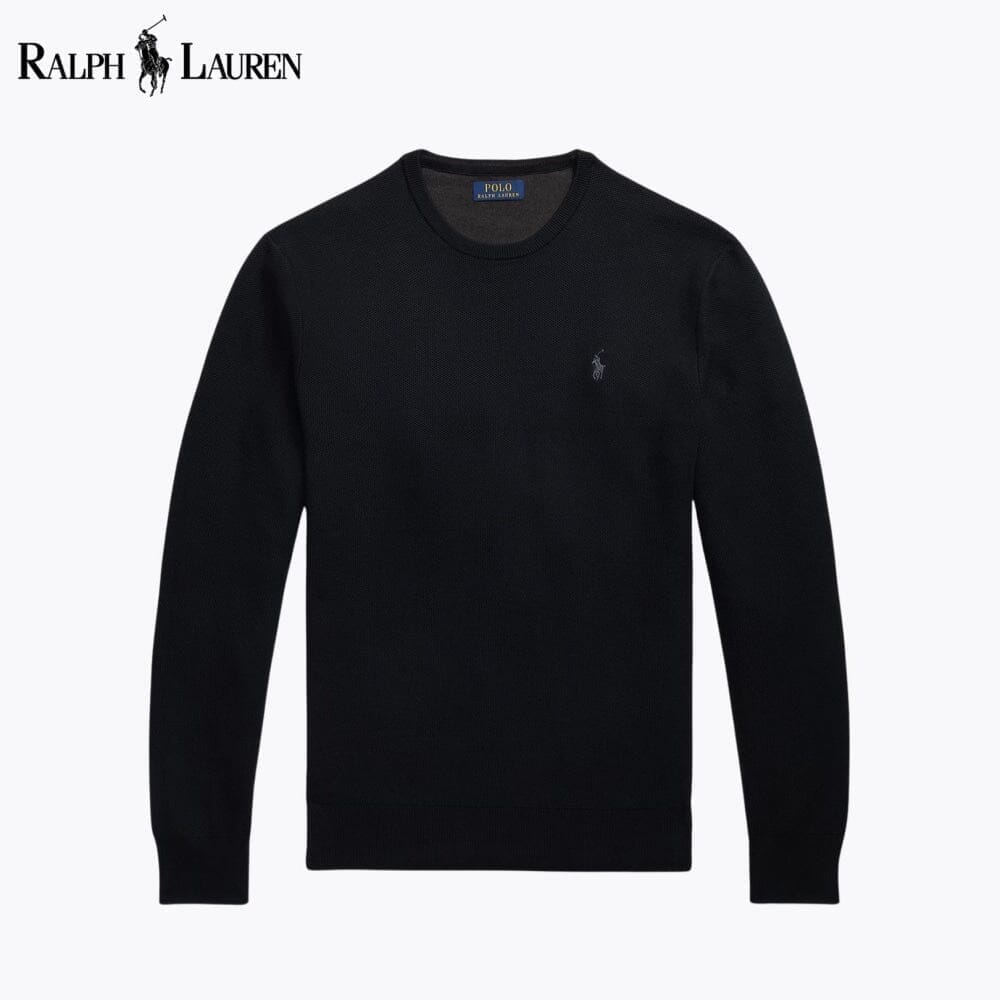 Ralph Lauren Mesh Knit Cotton Crewneck Sweater Navy Blue - Velmont & Rossi
