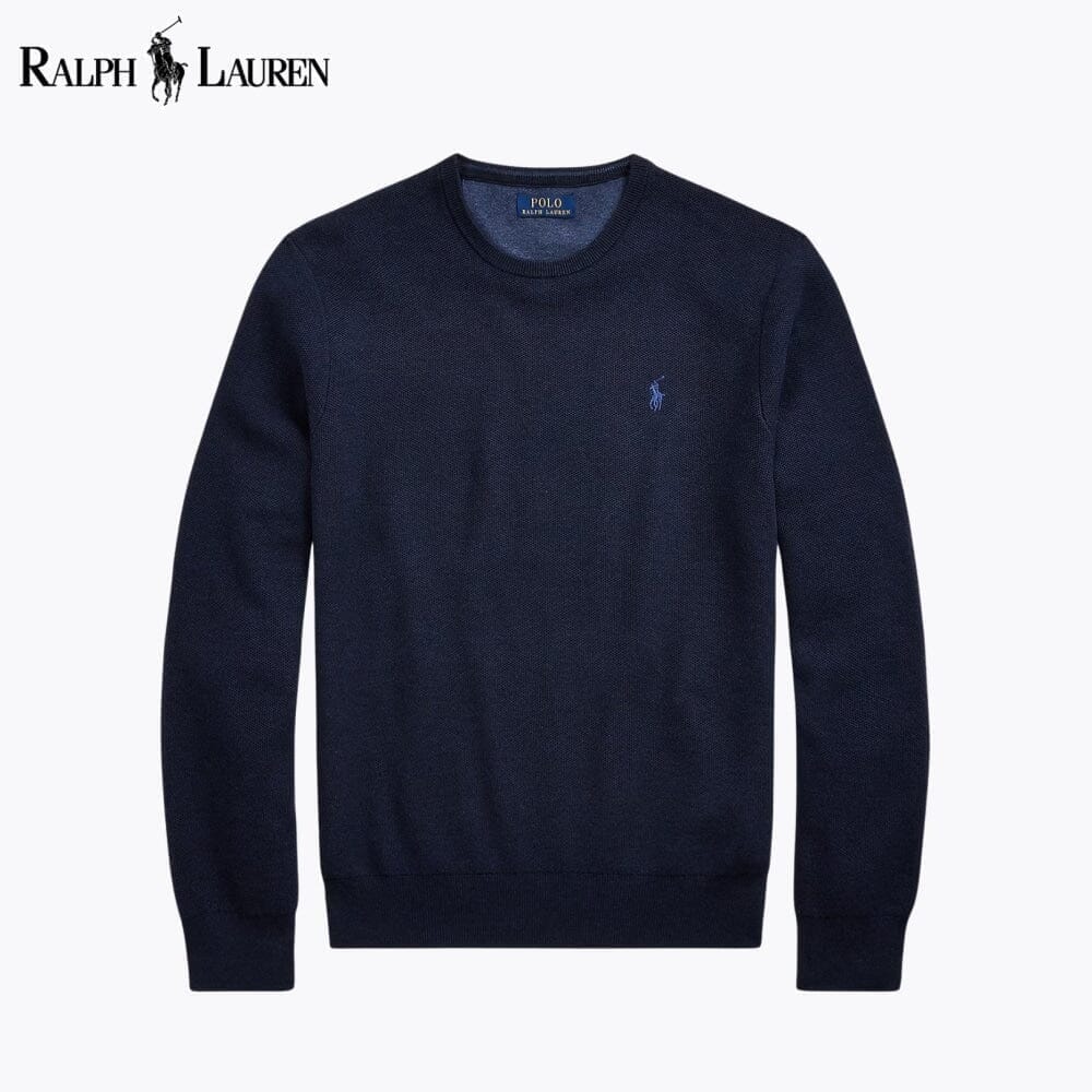 Ralph Lauren Mesh-Knit Cotton Crewneck Sweater Navy Blue - Velmont & Rossi