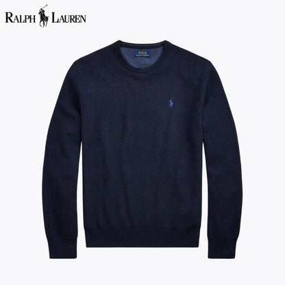 Ralph Lauren Mesh-Knit Cotton Crewneck Sweater Navy Blue - Velmont & Rossi