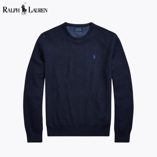 Ralph Lauren Mesh-Knit Cotton Crewneck Sweater Navy Blue - Velmont & Rossi