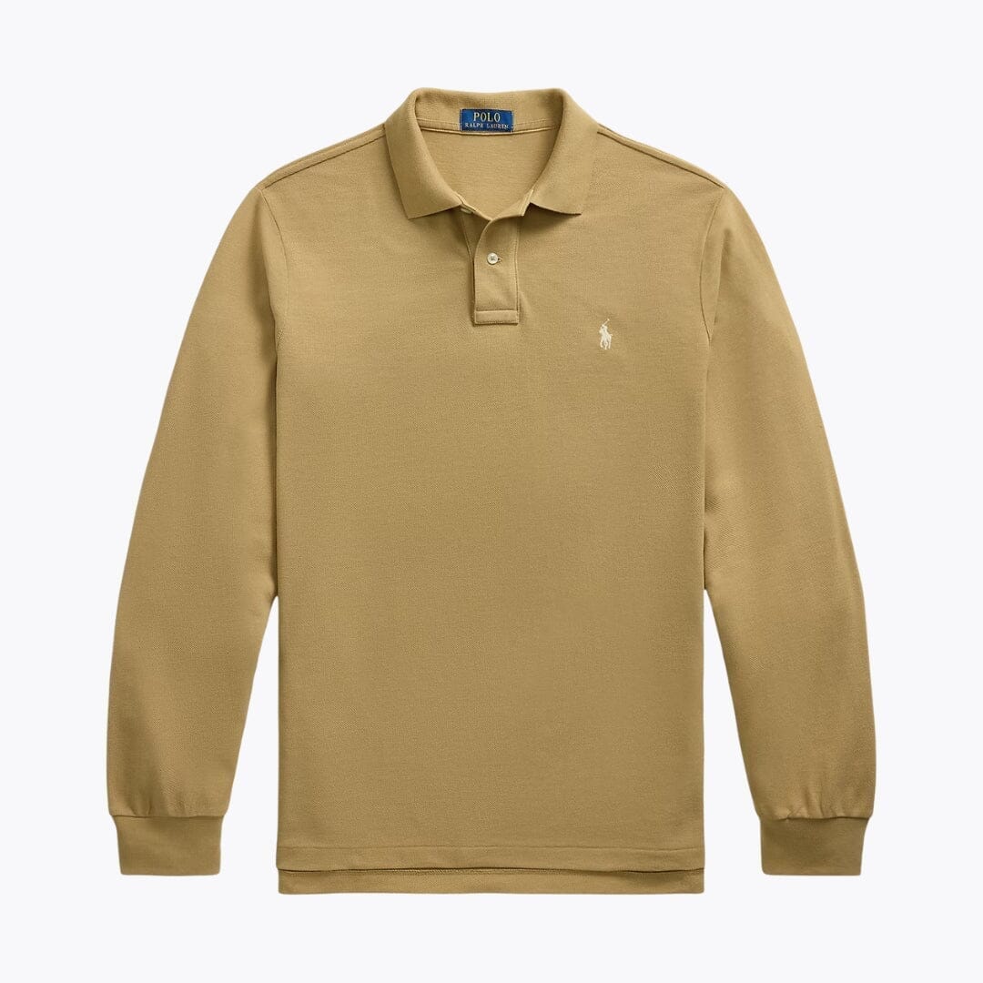 Ralph Lauren Mesh Long Sleeve Polo Shirt Nutmeg Brown Heather - Velmont & Rossi
