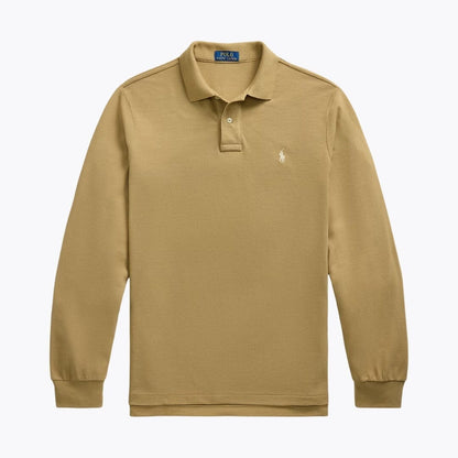 Ralph Lauren Mesh Long Sleeve Polo Shirt Nutmeg Brown Heather - Velmont & Rossi