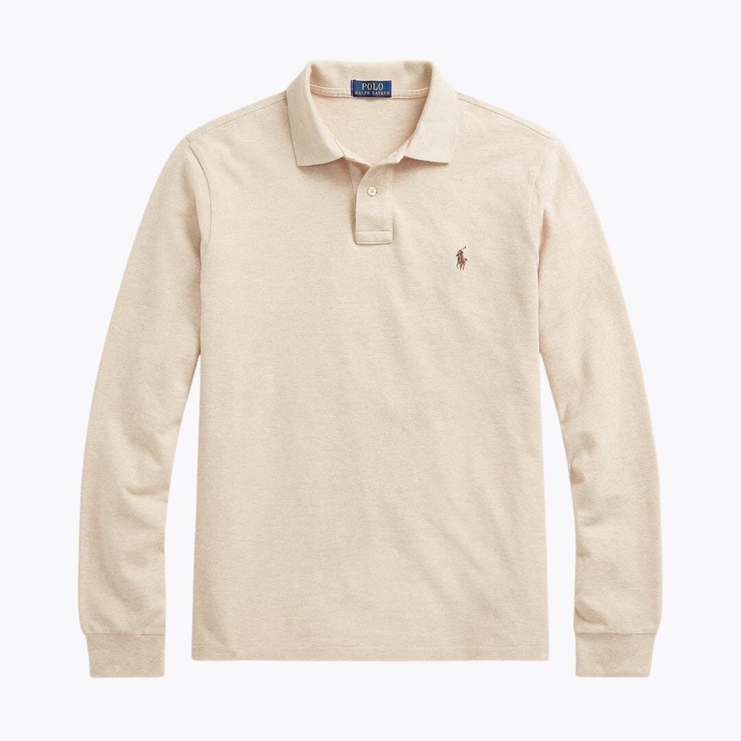 Ralph Lauren Mesh Long Sleeve Polo Shirt Nutmeg Brown Heather - Velmont & Rossi