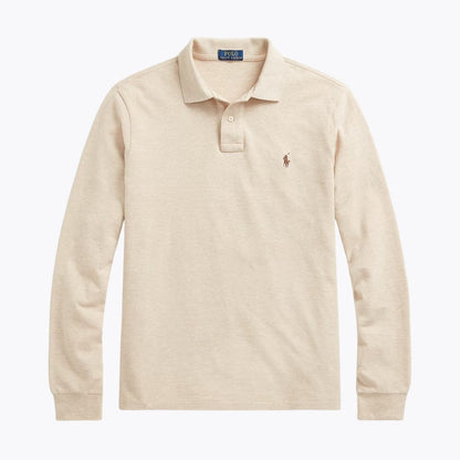 Ralph Lauren Mesh Long Sleeve Polo Shirt Nutmeg Brown Heather - Velmont & Rossi