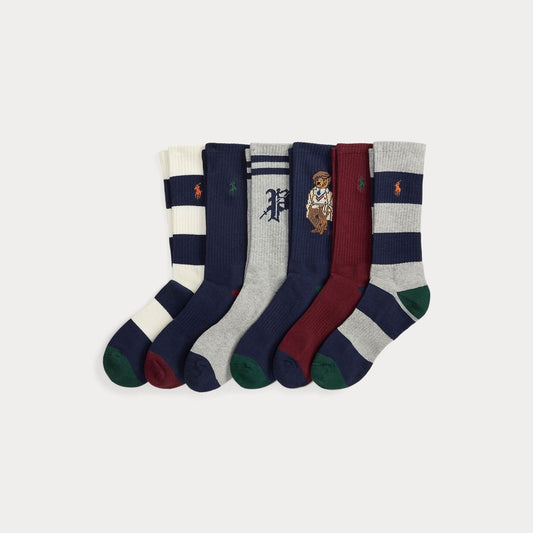 Ralph Lauren Polo Bear Cotton-Blend Crew Sock 6-Pack Orange/Black/Cream/Navy - Velmont & Rossi