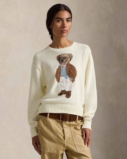Ralph Lauren Polo Bear Cotton Crewneck Sweater Parchment Cream - Velmont & Rossi