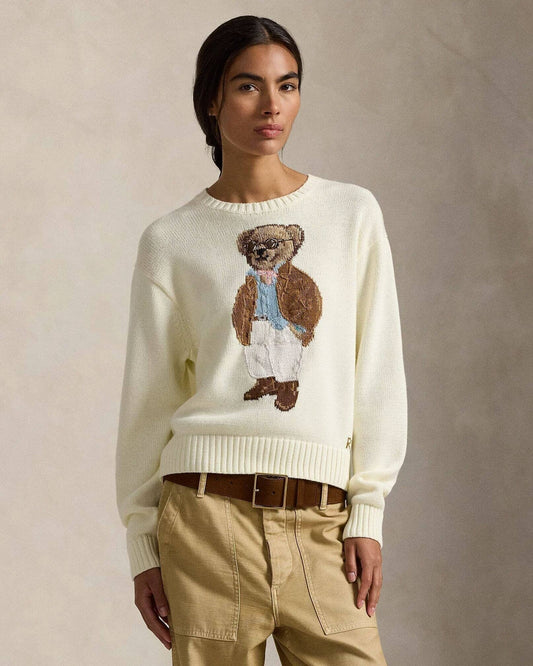 Ralph Lauren Polo Bear Cotton Crewneck Sweater Parchment Cream - Velmont & Rossi