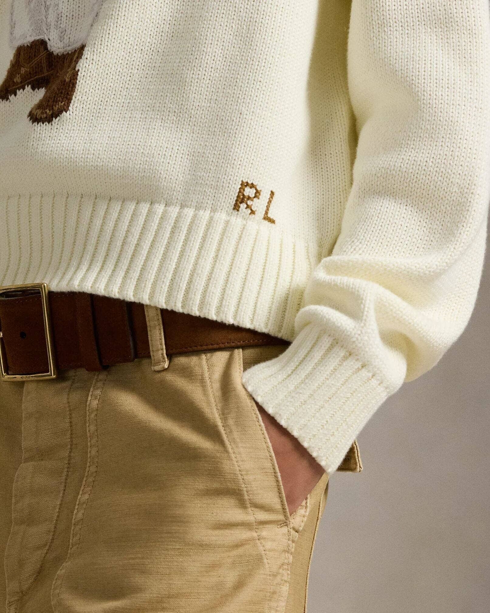 Ralph Lauren Polo Bear Cotton Crewneck Sweater Parchment Cream - Velmont & Rossi