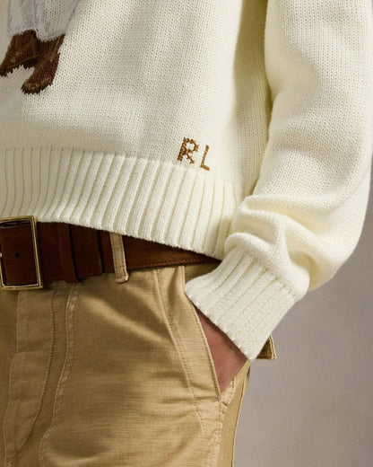 Ralph Lauren Polo Bear Cotton Crewneck Sweater Parchment Cream - Velmont & Rossi