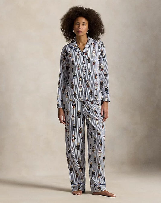 Ralph Lauren Polo Bear Cotton Sateen Pajama Set Snowfall Blue - Velmont & Rossi