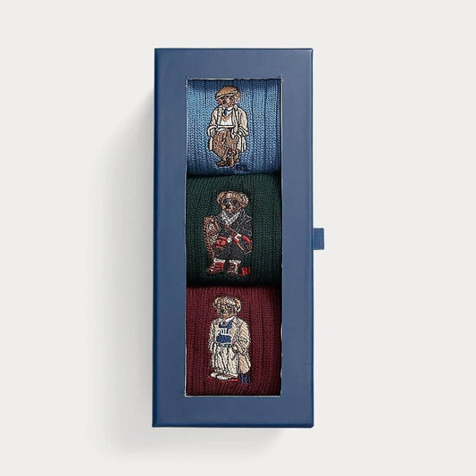 Ralph Lauren Polo Bear Crew 3-Sock Gift Set Blue/Green/Wine - Velmont & Rossi
