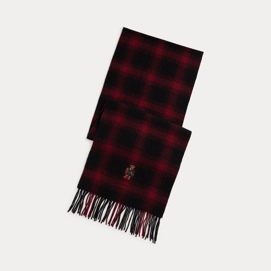 Ralph Lauren Polo Bear Plaid Wool Scarf Black/ Red Plaid - Velmont & Rossi