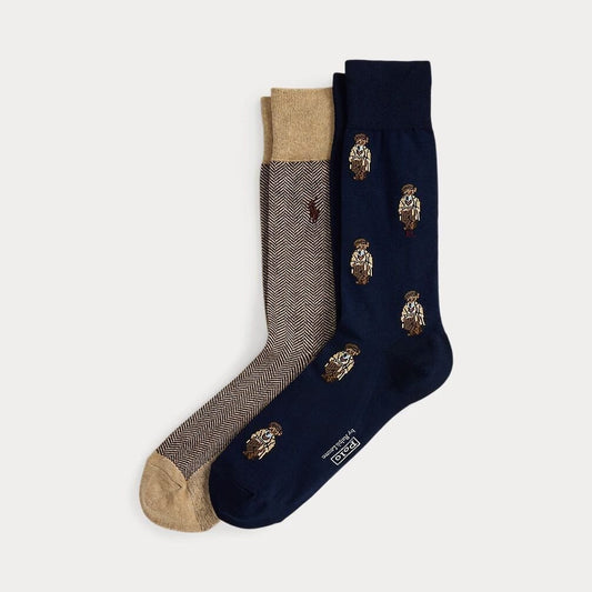 Ralph Lauren Polo Bear Trouser Sock 2-Pack Navy/Camel - Velmont & Rossi