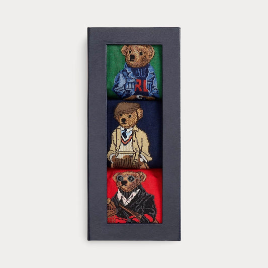 Ralph Lauren Polo Bear Trousers 3 Socks Gift Set Green/Navy Blue/Red - Velmont & Rossi